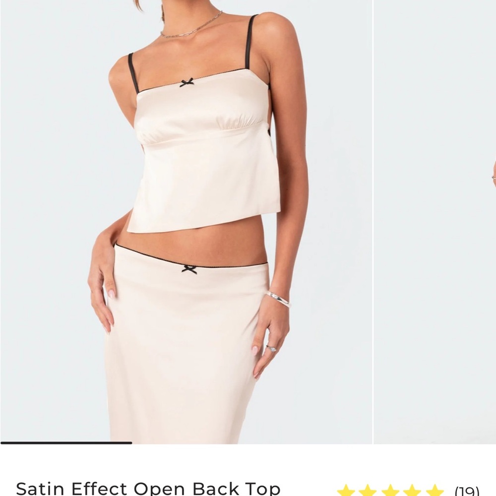 Edikted Cream Satin Open Back Top and matching Maxi Skirt